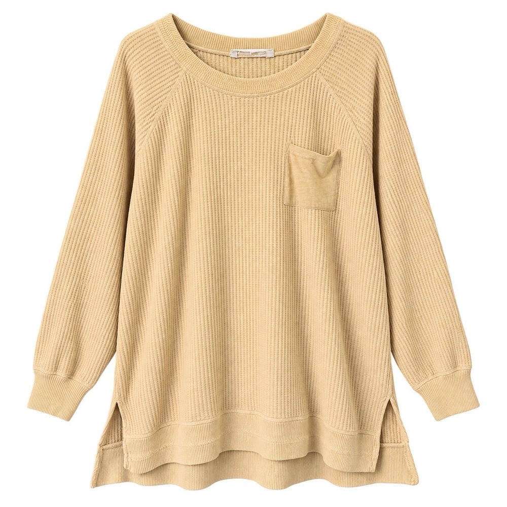 Women's Thermal Waffle Knit Pocket Oversized Cozy Long Layering Shirt Size XL